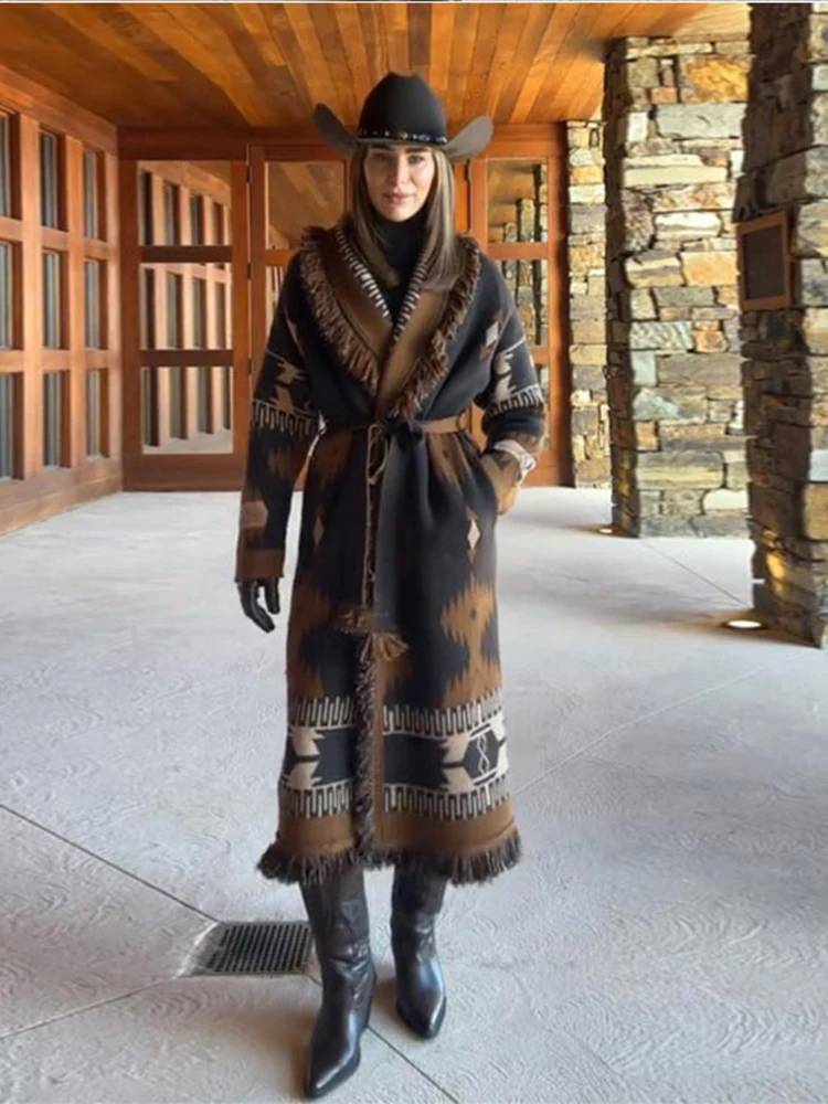 Tassels Print Women's Long Car - огляд і ціна Tassel Fringe Trim